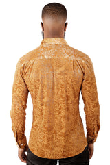 BARABAS Men's See Through Floral Long Sleeve Button Down Shirt 3SVL18 Camel