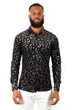 BARABAS Men's See Through Leopard Long Sleeve Button Down Shirt 3SVL19 Silver