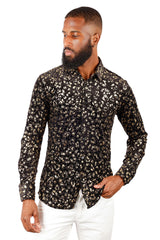 BARABAS Men's See Through Leopard Long Sleeve Button Down Shirt 3SVL19 Gold