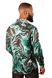 BARABAS Men's See Through Tiger Long Sleeve Button Down Shirt 3SVL22 Green