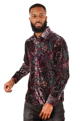 BARABAS Men's See Through Paisley Long Sleeve Button Down Shirt 3SVL32 Wine