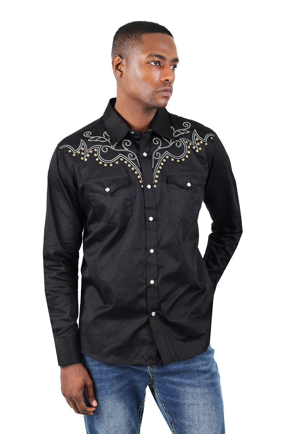 BARABAS Men's Horseshoe Studded Long Sleeve Western Shirts 3WS2 Black