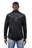 BARABAS Men's Floral Horseshoe Studded Long Sleeve Shirts 3WS2 Black
