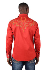 BARABAS Men's Horseshoe Studded Long Sleeve Western Shirts 3WS2 Red