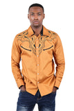 BARABAS Men's Arrows Floral Long Sleeve Studded Western Shirts 3WS3 Camel