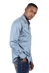 BARABAS Men's Arrows Floral Long Sleeve Studded Western Shirts 3WS3 Light Blue