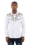 BARABAS Men's Arrows Floral Long Sleeve Studded Western Shirts 3WS3 White
