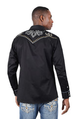 BARABAS Men's Horseshoe Floral Embroidery Long Sleeve Shirts 3WS6 Black