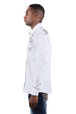 BARABAS Men's Horseshoe Floral Embroidery Long Sleeve Shirts 3WS6 White