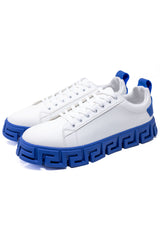 Barabas Men's Wholesale  Greek Key Sole Pattern Premium Sneakers 4SK06 White Blue