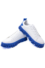 Barabas Men's Wholesale  Greek Key Sole Pattern Premium Sneakers 4SK06 White Blue