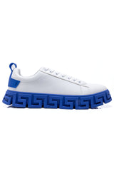 Barabas Men's Wholesale  Greek Key Sole Pattern Premium Sneakers 4SK06 White Navy