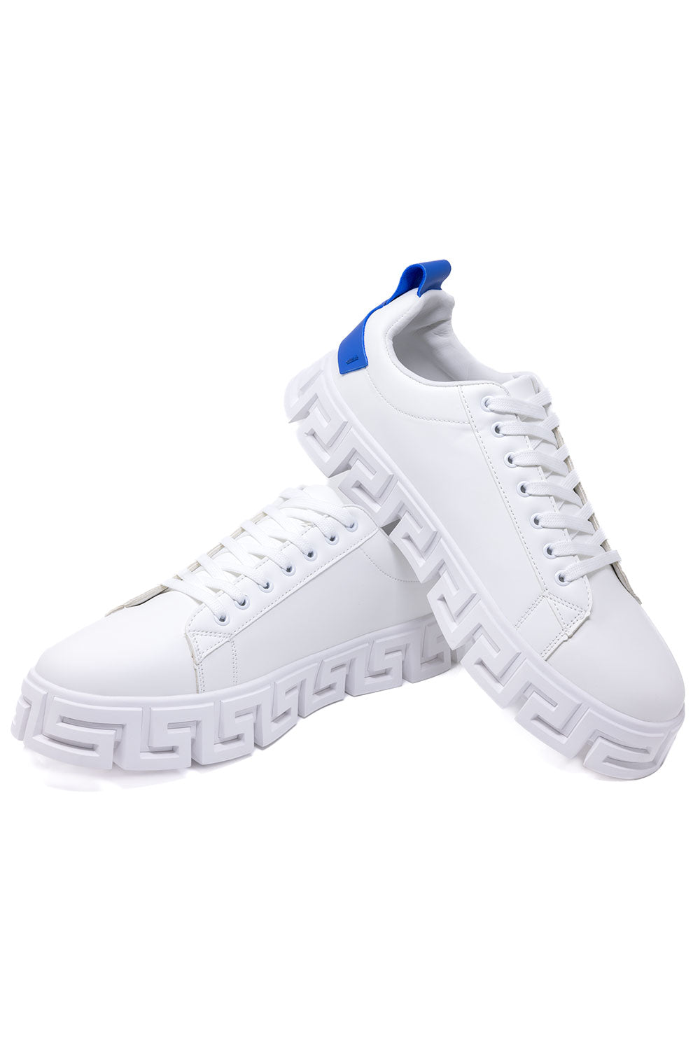 Barabas Men's Wholesale  Greek Key Sole Pattern Premium Sneakers 4SK06 White Navy