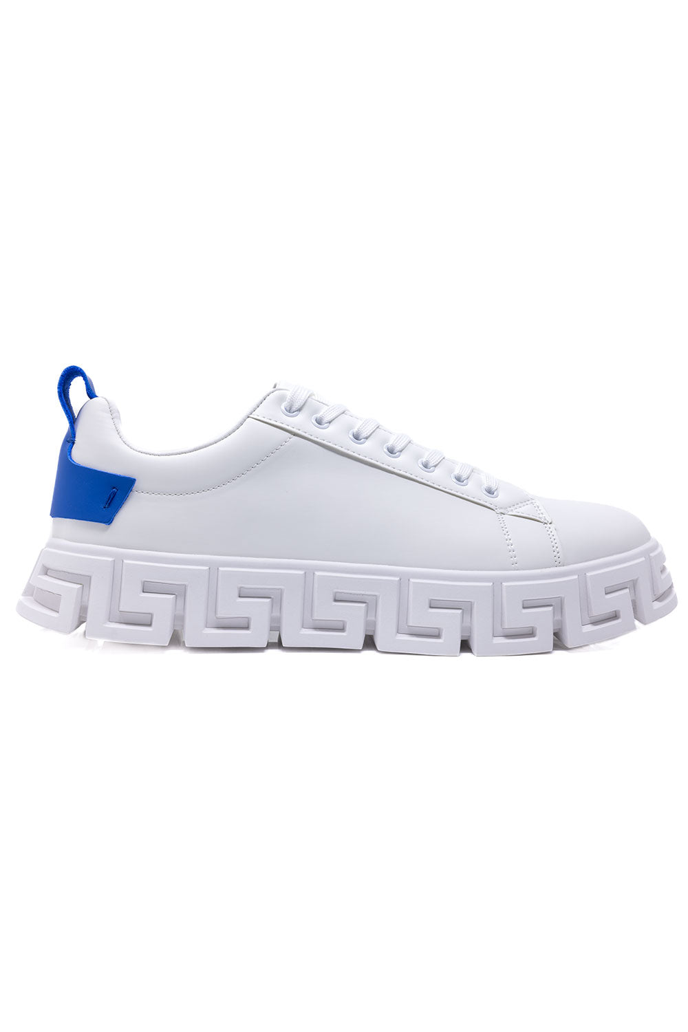 Barabas Men's Wholesale  Greek Key Sole Pattern Premium Sneakers 4SK06 White Navy