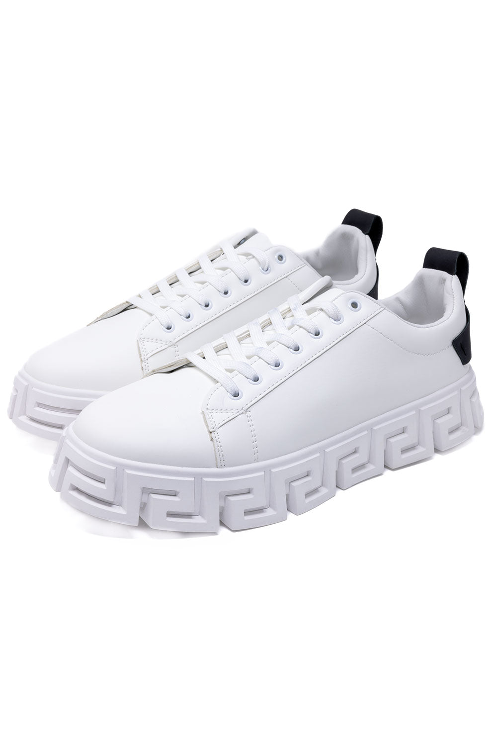 Barabas Men's Wholesale  Greek Key Sole Pattern Premium Sneakers 4SK06 White