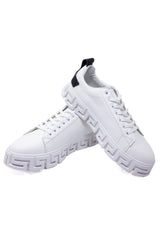 Barabas Men's Wholesale  Greek Key Sole Pattern Premium Sneakers 4SK06 White