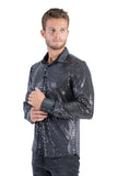 BARABAS Men's Shiny Sparkly Geometric Design Button Down Shirt B300 