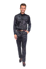 BARABAS Men shinny solid color button down dress Shirts B302 Black