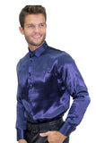 BARABAS Men shinny solid color button down dress Shirts B302 Navy