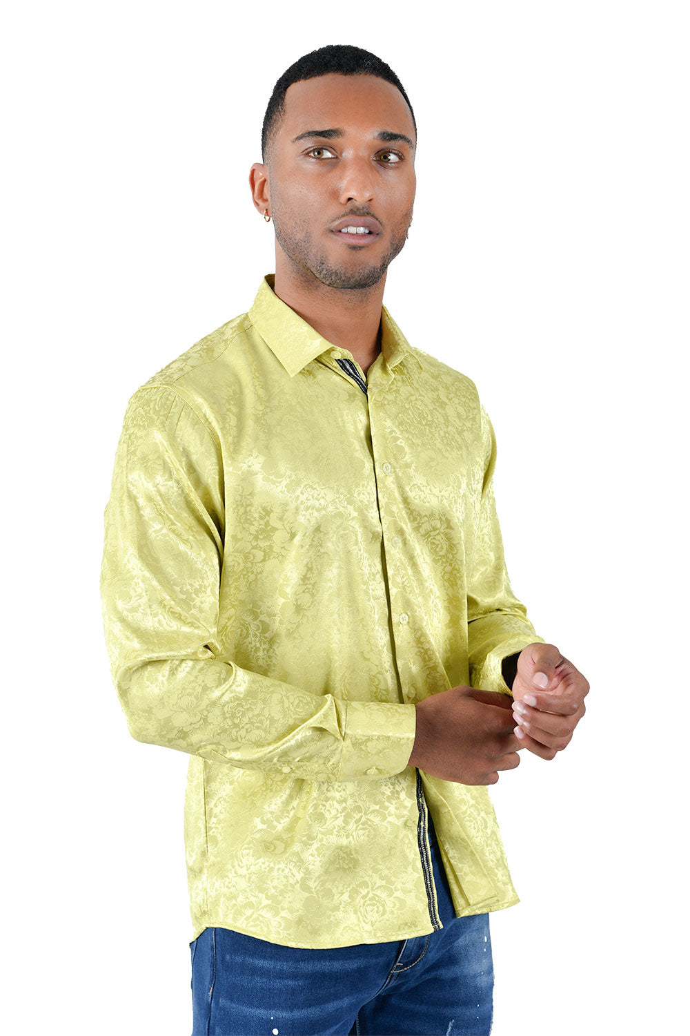 BARABAS Men's textured floral button down dress shirts B309 illuminating