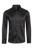 BARABAS Men textured leopard design pattern button down Shirts B310 black