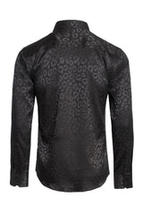 BARABAS Men textured leopard design pattern button down Shirts B310 black