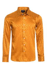 BARABAS Men textured leopard design pattern button down Shirts B310 coffee