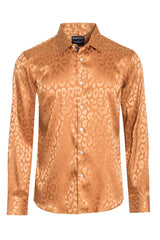 BARABAS Men textured leopard design pattern button down Shirts B310 gold