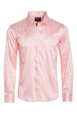 BARABAS Men textured leopard design pattern button down Shirts B310 pink