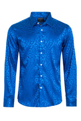 BARABAS Men textured leopard design pattern button down Shirts B310 royal