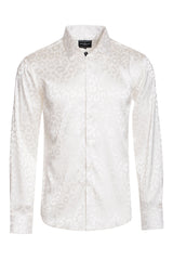 BARABAS Men textured leopard design pattern button down Shirts B310 white