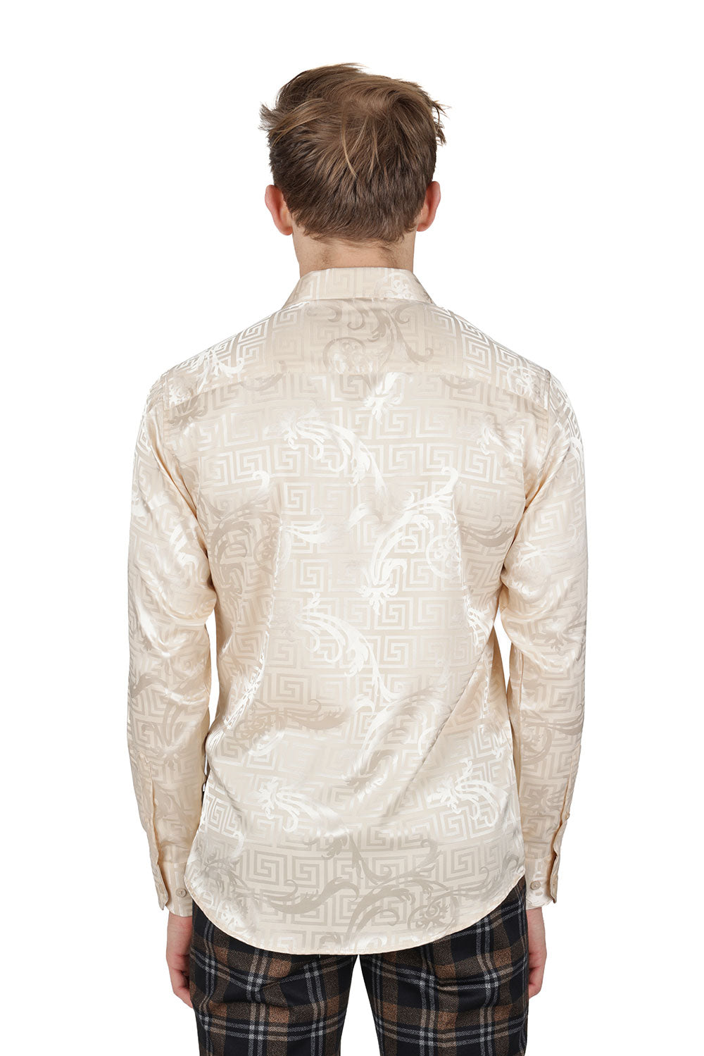 Barabas Wholesale Men's Greek Key Baroque Long Sleeve Button Down Shirt B313 cream