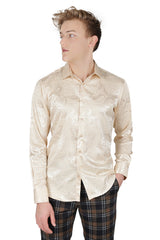 Barabas Wholesale Men's Greek Key Baroque Long Sleeve Button Down Shirt B313 cream