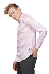 Barabas Wholesale Men's Greek Key Baroque Long Sleeve Button Down Shirt B313 pink