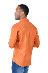 Barabas Men's Textured Diamond Geometric button down dress shirts B319 rust