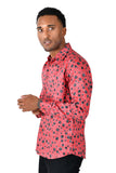 BARABAS men's floral paisley polka dotted printed shirts B339 Red and Black 