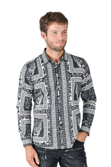 BARABAS Men's Wild Tiger Leopard Greek Pattern Button Down Shirts B352 black