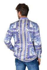 BARABAS Men's Wild Tiger Leopard Greek Pattern Button Down Shirts B352 royal