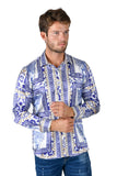 BARABAS Men's Wild Tiger Leopard Greek Pattern Button Down Shirts B352 royal