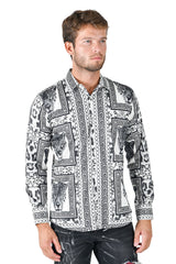 BARABAS Men's Wild Tiger Leopard Greek Pattern Button Down Shirts B352 white