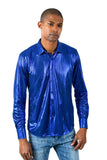 BARABAS Men's Premium Shinny Solid Color Button Down Dress Shirts B46 Royal Blue