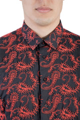 BARABAS Men's Paisley Button Down Black  Red Shirts B51