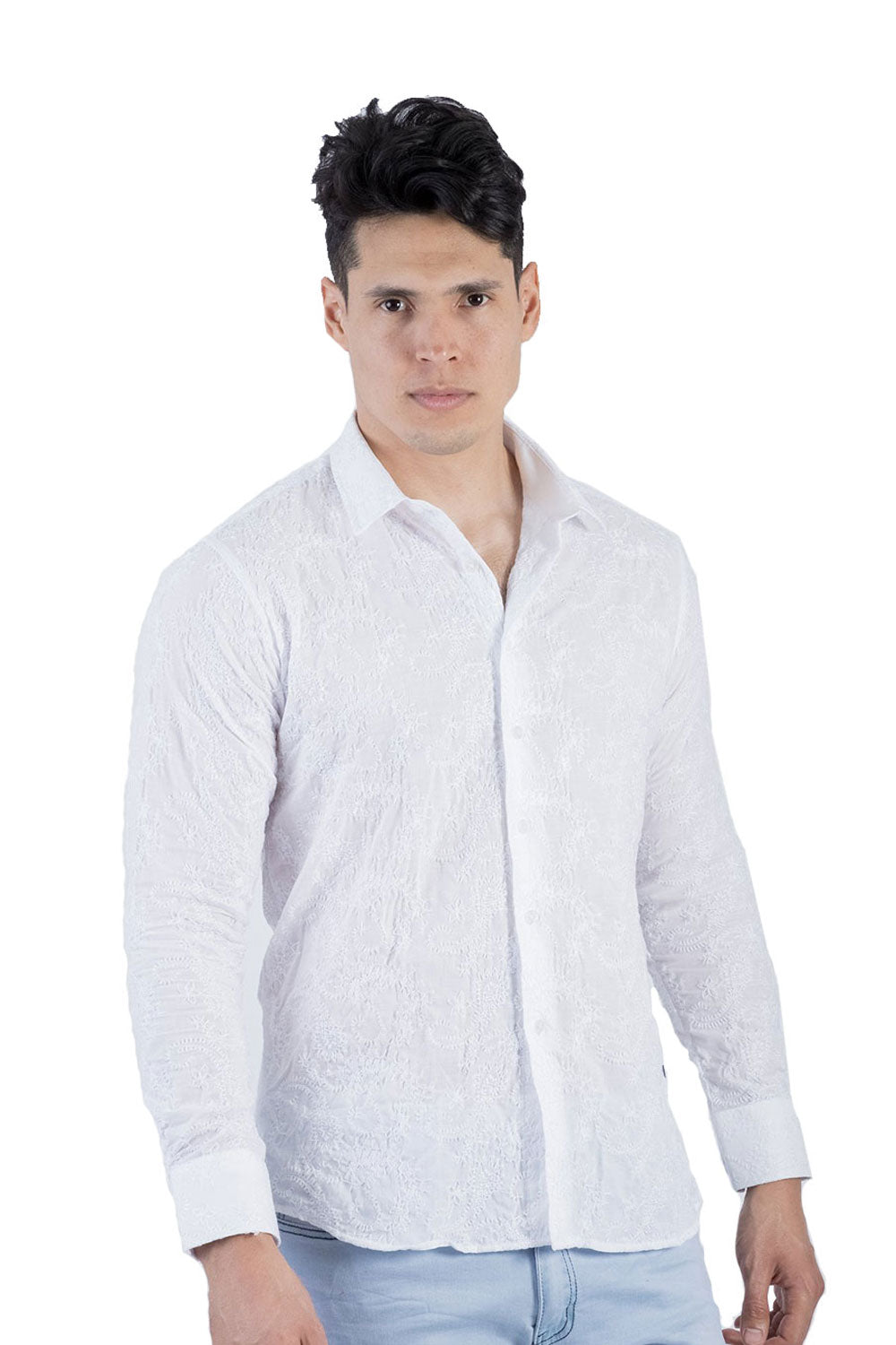 BARABAS Men's Paisley Button Down White Navy Shirts B51