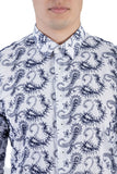 BARABAS Men's Paisley Button Down White Navy Shirts B51