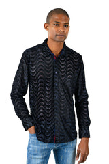  Barabas Men's Ocean Wave Print Button Down Long Sleeves Shirts B76 Black