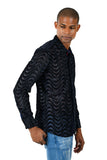  Barabas Men's Ocean Wave Print Button Down Long Sleeves Shirts B76 Black