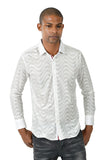  Barabas Men's Ocean Wave Print Button Down Long Sleeves Shirts B76 White