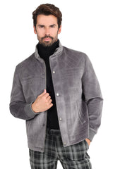 Barabas Men's Zipper Velvet Quilted Winter Bomber Jacket BH79 Grey