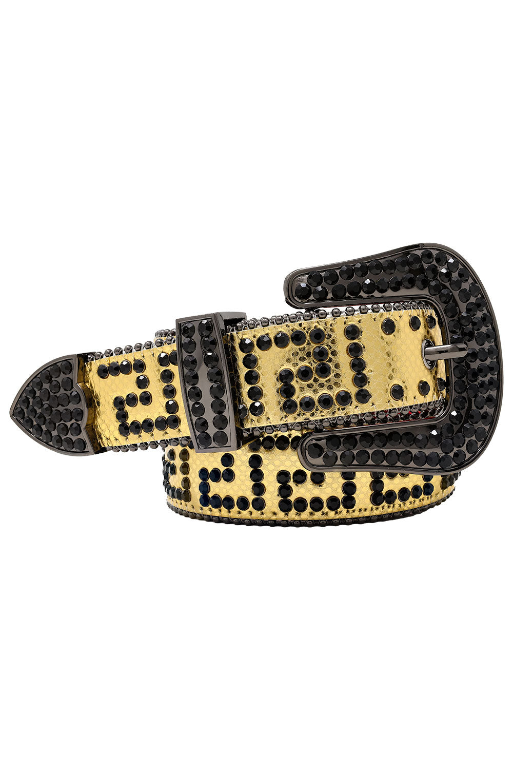 Barabas Men's Greek Key Pattern Rhinestone Leather Belt BK818 Gold Black 