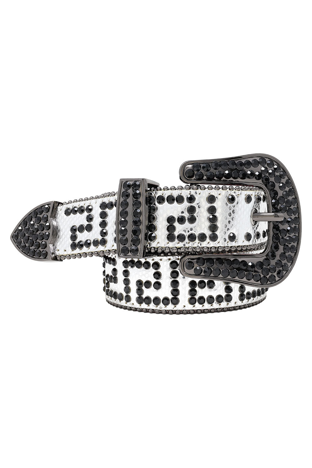 Barabas Men's Greek Key Pattern Rhinestone Leather Belt BK818 Silver Black 